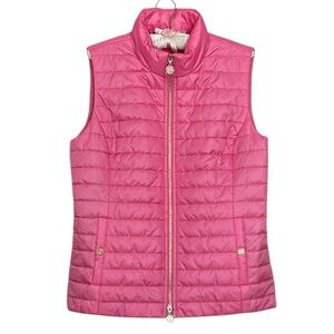 Lilly Pulitzer Pink Elyn Puffer Vest 60th Anniversary Print Interior Size Medium